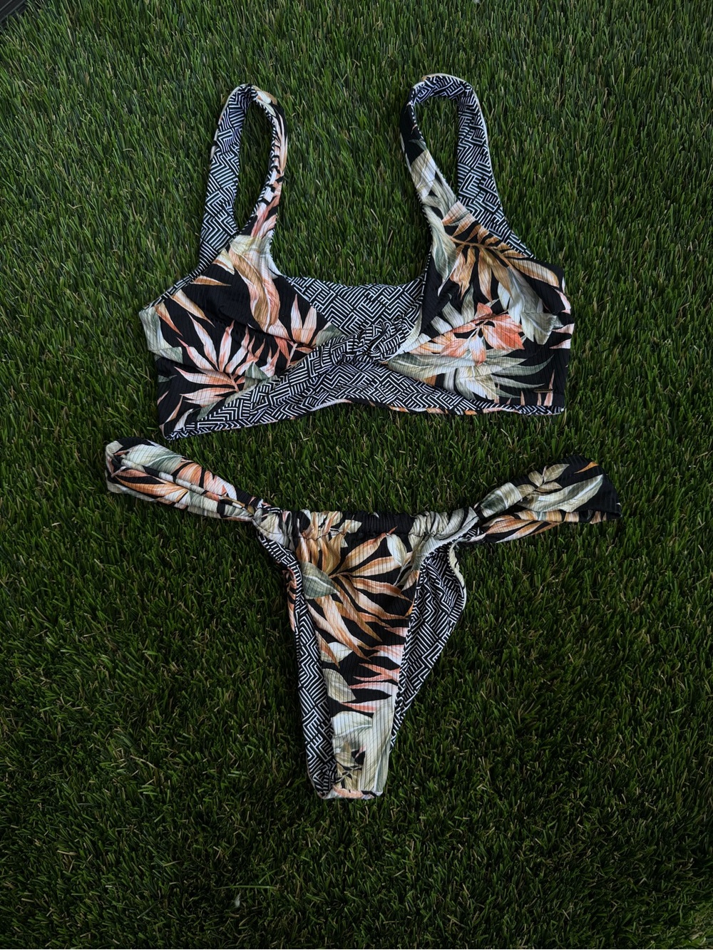 Rip Curl Reversible Tropical Floral Black & Peach Bikini Set